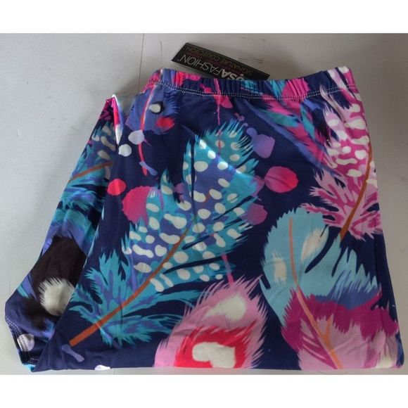 X-Plus‎ Size Womens Creamy Soft Colorful Large Feathers Brush Leggings - Picture 9 of 11